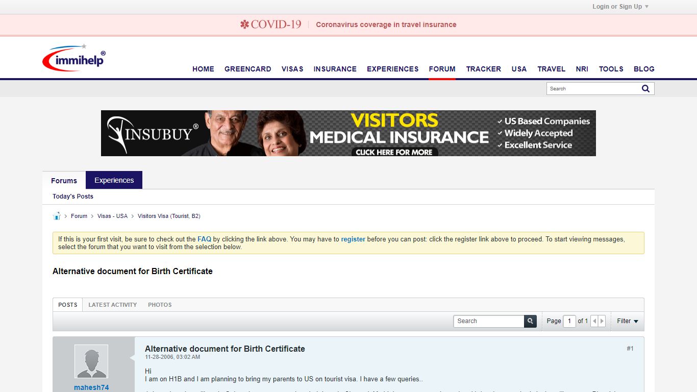 Alternative document for Birth Certificate - Immigration ... - Immihelp